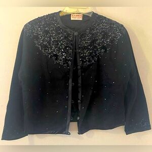 Vintage✨Black Sequined Sweater/Jacket, Cocktail Coat (L)